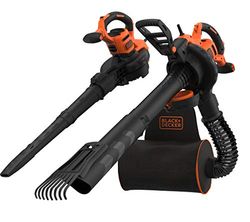 BLACK+DECKER BEBLV301 Aspiradora Eléctrica 3-en-1 y Soplador de Hojas Trituradora con Rastrillo Acoplable y Mochila de 72L Alta Velocidad de Soplado y Potencia de Succión Ajustable de 3000W