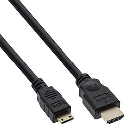 InLine 17453P HDMI mini-kabel, High Speed HDMI-kabel, stekker A naar C, verg. contacten, zwart, 3 m