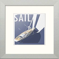 Lumartos, Vintage Sail Poster Contemporary Home Decor Wall Art Watercolour Print, Matt Silver Frame, 12 x 12 Inches