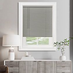 Cordless Light Filtering Mini Blind - 35 Inch Width, 64 Inch Length, 1" Slat Size - Grey - Cordless GII Morningstar Horizontal Windows Blinds for Interior by Achim Home Decor