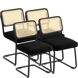 VEVOR Stoel van rotan, fluweel, zwart, 4 stoelen