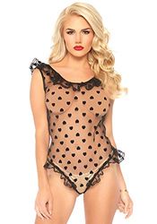 Leg Avenue Teddy with lace and Thong, Black, Large, 8923703001