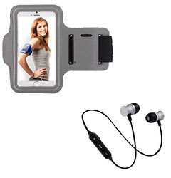 Sportset voor Wiko View 3 Lite Smartphone (Bluetooth-koptelefoon + manchetten) lopen T6 (zilver)