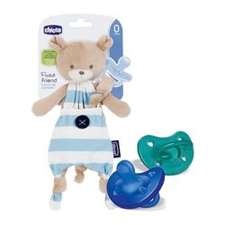 Chicco Set de porte-tétines et 2 gommes en silicone 16-36 mois, Pocket Friend Newborn Baby Rabbit Dummy Holders, pratique et hygiénique, set de gommes douces et délicates, idée cadeau, bleu clair