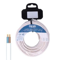 Carrete de manguera plana 2 x 1,50 mm² blanca de 15 m, ideal para riego y transporte de agua en jardines y áreas exteriores.