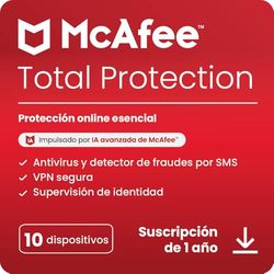 McAfee Total Protection para 10 dispositivos, 2025 |12 meses | VPN segura, el software de seguridad incluye antivirus, gestor de contraseñas, supervisión de identidad | Descarga digital