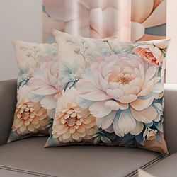 PETTI Artigiani Italiani - Lot de 2 Taies d'Oreillers 45x45 cm 100% Microfibre Hypoallergénique, Housse Oreiller Rectangulaire Motif Floral Rose Bleu, Paquet de 2, Fabriqué en Italie