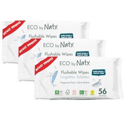 Eco by Naty Toalhetes descartáveis wc para bebés, toalhetes húmidos compostáveis e de origem vegetal, sem produtos químicos e hipoalergénicos, seguros para a pele sensível, 168 unidades (3 x 56)
