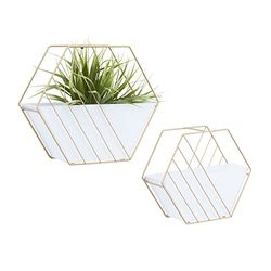 Deco 79 Metal Geometric Indoor Outdoor Wall Planter Indoor Outdoor Hanging Hanging Planter, Set of 2 Plant Hanger 10", 9" H, White