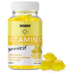 Weider - Vitamin D Gummies, Gominolas que Contribuyen a la Salud de tus Huesos, Formuladas con Vitamina D3, Sin Azúcares y Sin Gluten, Sabor a Limón - Bote con 50 Gominolas