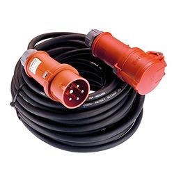 as - Schwabe Extensão de corrente CEE 25 m, extensão CEE 230 V / 16 A, extensão CEE de 5 polos com tomada de inversão de fase, para obras / comércio, IP44, I 60568
