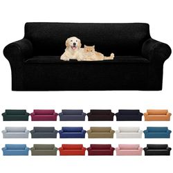 Cupuamon Housse de canapé Extensible – 1 pièce de Housse de canapé pour 3 Coussins avec Base élastique en Tissu Jacquard à Petits Carreaux pour Animaux de Compagnie, Enfants, canapé Noir