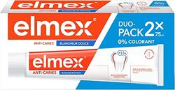 ELMEX - Dentifrice Elmex Anti-Caries Blancheur Douce 0 % Colorants - Caries - Dents Sensibles, Gencives Douloureuses, Protection de l'Email - 2 x 75 ml