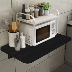 Shally Dogan Table Murale Pliante 80 x 60 cm en Bois, étagère Murale Pliable, économe en Espace, Bureau pour PC, Table à Manger, Salon, Salle de Bain, Cuisine (Noir)