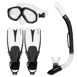 AKTIVE Colorbaby Aqua Sport Volwassen, vinnen en duikmasker, maten 42,5-47, anti-condens-masker, afvoer- en uitlaatventiel, latexvrij, ogen van polycarbonaat, valbescherming