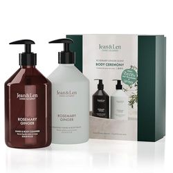 Jean & Len Body Ceremony Rosemary & Ginger, avec nettoyant pour les mains et le corps, baume pour les mains et le corps, coffret cadeau de qualité supérieure, parfum frais et herbacé, emballage