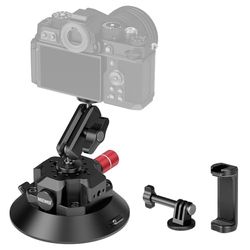 NEEWER Supporto Fotocamera a Ventosa da 4.5"+Magic Arm con Testa Sfera, Fori per ARRI 1/4", Supporto Auto con Porta Telefono e Adattatore Action Camera Compatibile con iPhone GoPro DJI Insta360,CA105