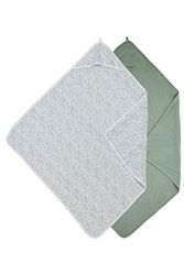 MEYCO Baby Cheetah/Uni chusta z kapturem, 2 sztuki, ręcznik kąpielowy (2-warstwowa, miękka, 100% bawełny, łatwa w pielęgnacji, można prać w pralce, łatwe łączenie, wymiary: 80 x 80 cm), leśna zieleń