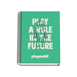 DOHE - Cuaderno A5 Cuadriculado - Encuadernación Espiral, 100 Hojas de 90 g/m², Cuadrícula 5 mm, Tapa Dura, Playmobil Green Future, Material Escolar - Verde