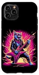 Custodia per iPhone 11 Pro Rock And Roll Graphic Band Tees divertente gatto che suona la chitarra