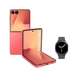 Samsung Galaxy Z Flip7 with Watch8,Thin & Light Foldable Design,Large Cover Screen,50MP Camera,512GB Storage,12GB Memory,4300mAh Battery,Coralred,3 Year Extended Warranty (UK Version)