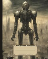 Composition Notebook. Vintage sci fi robot: Futuristic cyborg cover. Retro science fiction aesthetic journal for school