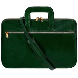 Time Resistance Maletín de Cuero Fino - Bolso de Cuero Italiano Hecho a Mano para Computadora - Bolso para Computadora Portátil (Verde)