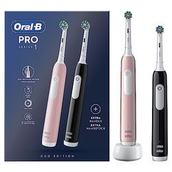 Oral-B Spazzolino Elettrico Ricaricabile Pro Series 1, Sensore di Pressione, Batteria a Lunga Durata, 2 Testine, 2 Spazzolini Elettrici, Rosa e Nero, Idea Regalo