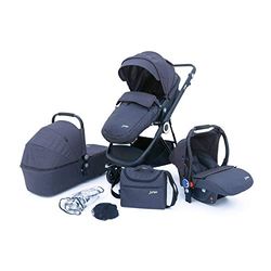 PETEX Kinderwagen Multi-Traveller combi-kinderwagen, 3-in-1, complete set, 10-delig, met 3 opzetstukken en uitgebreide accessoires, grijs