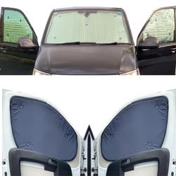 Kit de Estor térmico para Ventana, (Set Completo SWB + Puertas de Granero + Sensor de Lluvia) Compatible con Volkswagen T6.1 (años 2020-fecha) con Color de Respaldo en Azul Marino, Reversible,