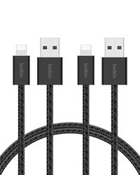 Belkin Pack de 2 Câbles USB-A vers Lightning avec gaine tressée (1,5 m, doux au toucher, souple, recharge rapide, câble de recharge pour iPhone 14 et version antérieure, iPad 9e gén., AirPods, noir)