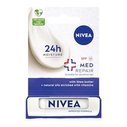 NIVEA Med Repair - Rossetto idratante con burro di karitè, oli e vitamine SPF 15, 4,8 g