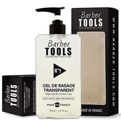 ✮ BARBER TOOLS ✮ Gel de afeitado transparente de 150 ml - Para un afeitado preciso de los contornos de la barba (visibilidad, deslizamiento y máxima protección) - MADE IN FRANCE