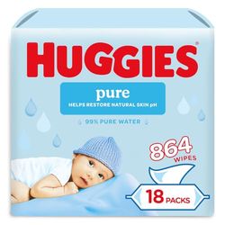 Huggies Pure Plastic Free Baby Wipes, Pack of 18 (864 Wipes)