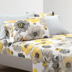 Lush Decor Leah - Juego de sábanas Suaves de 6 Piezas, tamaño Queen, Amarillo y Gris