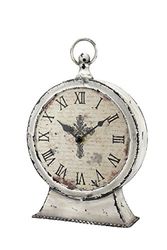 Stonebriar Table Top Clock with Roman Numerals and Antique Finish, Metal, Worn White, 13"