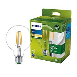 Philips LED Lampadina Globo a Filamento Classe A, 60W, E27, Luce Bianca Calda, Non Dimmerabile