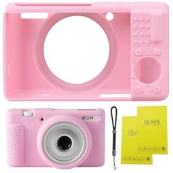 SZHSYJY Camera Case for Sony ZV-1F/ ZV-1 II/ZV-1M2 Digital Camera,ZV1F Soft Silicone Protective Bag,Anti-Scratch Slim Fit Soft Sleeve with ZV1 F Screen Protector and Strap Wrist. (Pink)