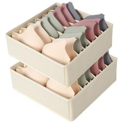 AiQInu Organisateur Tiroir pour Sous-Vetements Lot de 2,Boîtes de Rangement Soutien Gorges avec 7 Compartiments,Pliables Placard Boite Rangement Tiroir pour Soutien-Gorges, Cravates, Foulard