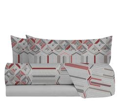 hermet Double Bed Sheet Set in 100% Cotton Pattern, Double Bed Set, Top Sheet + Fitted Sheet + 2 Pillowcases, Grey