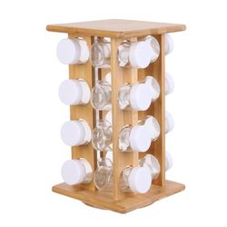 COOK CONCEPT — Présentoir À Epices 16 Pots — Matière en Bambou — Dimensions : 17.5 X 17.5 X 31 cm