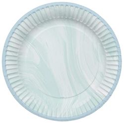 Folat 61918 Papieren Tableware papieren borden, rond, Ø marmer, blauw, 23 cm, 8 stuks wegwerpservies, borden voor verjaardagsfeest, babyshower, bruiloft, bruidsfeest