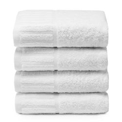 Top Towel - 4 Washbasin or Hand Towels -Hotel White Towels - Large Bath Towels - 100% Cotton - White - 50x 100cm