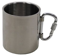 Max Fuchs - Tazza in acciaio INOX, con moschettone, a doppia parete, 300 ml