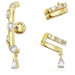 Swarovski Dextera Set Orecchino Ear Cuff, con Zirconia Swarovski, Set con 3 Pezzi, Placcatura in Tonalità Oro, Bianco