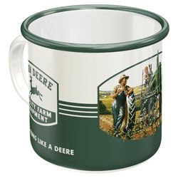 Nostalgic-Art Taza esmaltada retro, John Deere – Quality Farm – Idea de regalo para amante a tractore, Copa para camping, diseño vintage, 360 ml