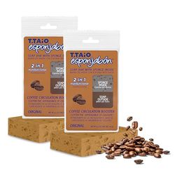 T.TAIO – Pack de 2 EsponJabón Café – 240 g – Éponge de Savon 2-en-1 – Exfoliant Revigorant et Détoxifiant – Nettoyage Profond Corps & Zones Rugueuses – Unisexe