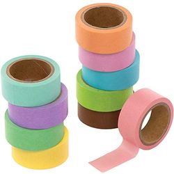 Baker Ross AX697 - Nastro Washi a colori pastello, confezione da 10 pezzi, adesivo e decorativo per lavori di bricolage, scrapbooking e artigianato per bambini