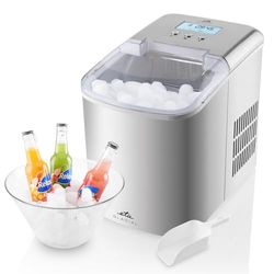 ETA Macchina per cubetti di ghiaccio Glacial, macchina per cubetti di ghiaccio, in acciaio inox, 2 litri, 2 dimensioni di cubetti di ghiaccio, capacità di produzione 15 kg/24 pezzi, display