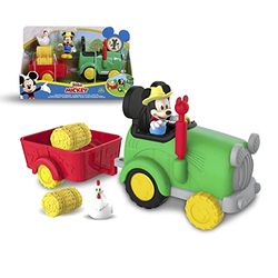 Mickey&Minnie, Disney Mickey, tractor en aanhanger met 1 figuur 7,5 cm met gewrichten en accessoires, speelgoed voor kinderen vanaf 3 jaar, MCC05